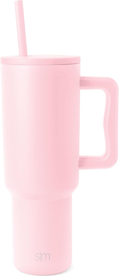 Simple Modern 40 oz Trek Tumbler with Handle and Straw Lid | Cup Holder Friendly Insulated Stainless Steel Travel Mug | Blush