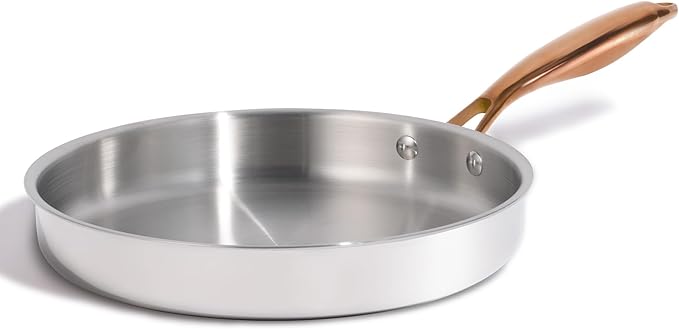 CAROTE 10" Tri-Ply Stainless Steel Frying Pan, Non-Toxic Fry Pan Egg Pan Omelet Pans, Oven Safe, Induction, Ceramic and Gas Cooktops Compatible, Polished Silver