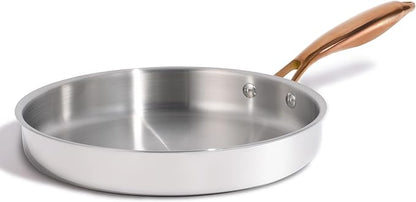 CAROTE 10" Tri-Ply Stainless Steel Frying Pan, Non-Toxic Fry Pan Egg Pan Omelet Pans, Oven Safe, Induction, Ceramic and Gas Cooktops Compatible, Polished Silver
