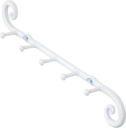 RTZEN Farmhouse Small Key Holder for Wall - Handcrafted Swirl Decorative 5 Key Hooks for Home Entryway - Wrought Iron Wall Mount Rack Purse Coat and Leash Holder or Organizer (Classic White)