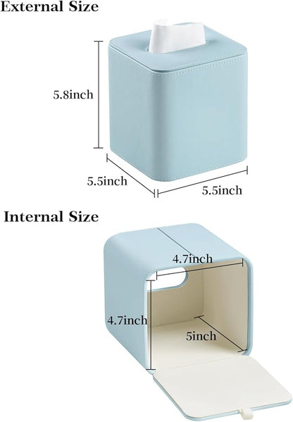 MEIBOOCH PU Leather Tissue Box Cover with Magnetic Closure, Square Tissue Box Holder with Rounded Edges Design (Blue, Square)