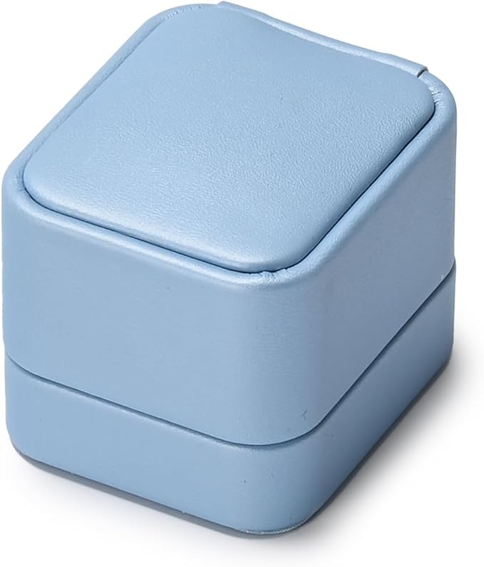 Oirlv Luxury Leather Jewelry Ring Box Engagement Ring Box Wedding Day Keepsake Case(Sky Blue)