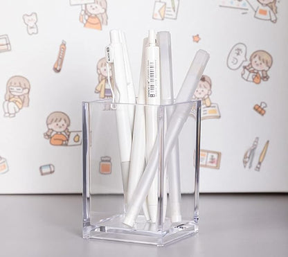 HSYMQ 2 Pack Clear Acrylic Pencil Pen Holder Cup, Makeup Brush Holder Acrylic Desk Accessories