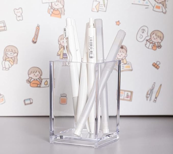HSYMQ Clear Acrylic Pencil Pen Holder Cup, Clear Makeup Brush Holder, Acrylic Desk Accessories, Stationery Organizer for Office Desk Accessory