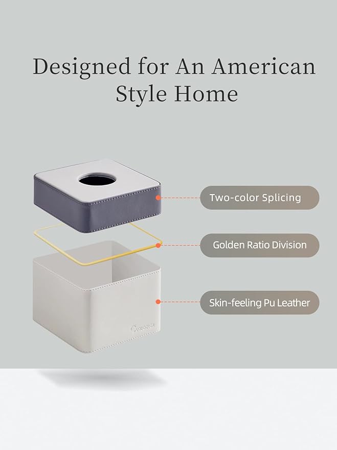Cloudever Tissue Box Holder Cover Square, Modern PU Leather Decorative Tissue Cube Holder Organizer - Moon Grey