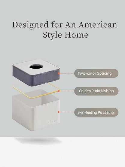 Cloudever Tissue Box Holder Cover Square, Modern PU Leather Decorative Tissue Cube Holder Organizer - Moon Grey