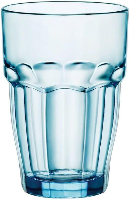 Bormioli Rocco Rock Bar 12.5 oz. Long Drink Stackable Tempered Beverage Glasses for Cold Drinks, Water, and Cocktails, Set of 6, Ice Blue