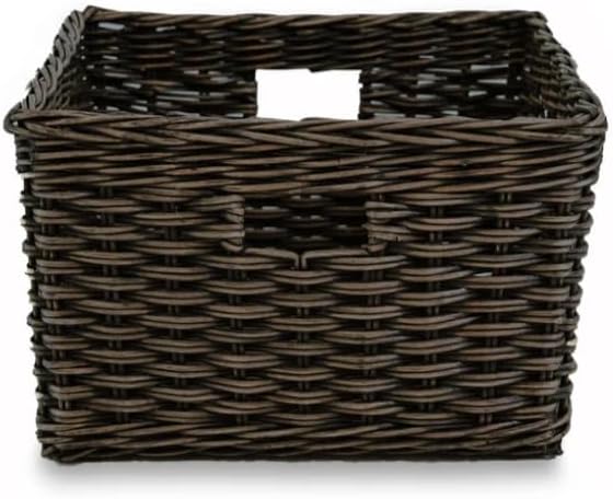 The Basket Lady Square Deep Wicker Storage Basket, Medium, 15 in L x 15 in W x 9 in H, Antique Walnut Brown