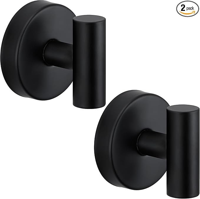 Suction Cup Hooks for Shower - Bathroom Reusable Hooks for Towels, Robes & Loofah - No-Drill Mounting on Kitchen,Walls,Metal,Glass,Mirrors,Tile & Smooth Non-Porous Surfaces (2, Matte Black)