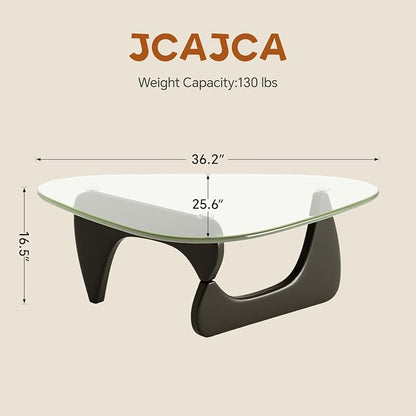 Coffee Table for Living Room Mid Century Modern Center Table with Glass Top and Wood, 36 Inch, Transparent/Black