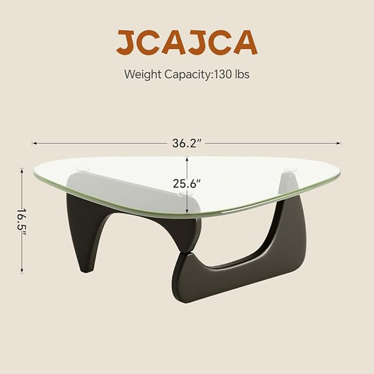 Coffee Table for Living Room Mid Century Modern Center Table with Glass Top and Wood, 36 Inch, Transparent/Black