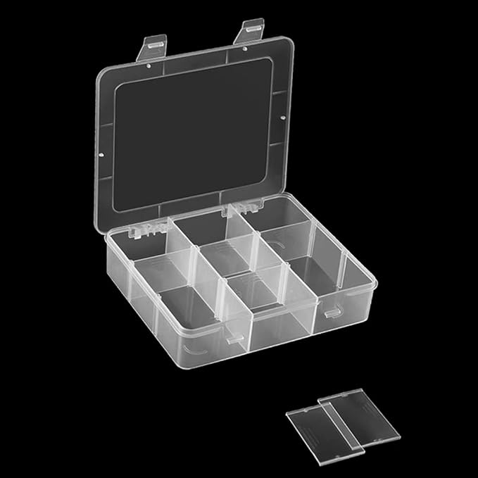 Vidifor 9 Grids 2 Pack Plastic Storage Compartment Organizer Container with Adjustable Dividers for Crafts, Earrings, Screws, Nail, Pins and More (2)