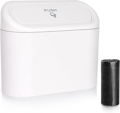 Accmor Car Trash Can with Lid, Vehicle Dustbin Garbage Organizer Holder with One Roll Bag, Mini Leakproof Storage Bin for Auto, SUV, Office (White)