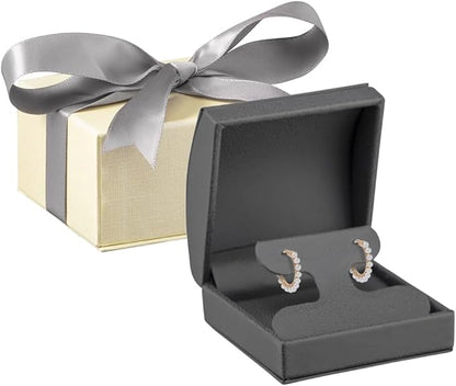 Luxury Dome-Shape Leather T-Style Earring Case for Women & Girls Gift Box Ideal for Hanging Earrings & Hoops Cream Ribbed Outer Box & Matching Bow Ribbon