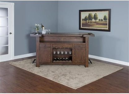 Sunny Designs Tuscany 78" Farmhouse Wood Bar Unit in Medium Brown