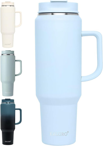EALGRO 50 oz Tumbler with Handle, Insulated Tumblers with Lid and Straw, Large Metal Sports Water Bottle Jug, Thermal Stainless Steel Travel Coffee Mug Cup, Blue