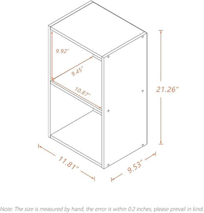Basic Open Shelf Bookcase - 2-Tier Small Tiny Wooden Cube Storage Shelves Split Bookshelf, White