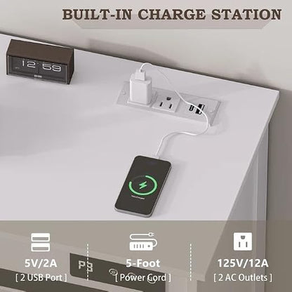 Double Tilt Out Trash Can Cabinet with Charging Station, Negative Ion Odor Control, Hidden Dual 10-Gallon Recycling Cabinet, Dog Proof Garbage Can for Kitchen, Laundry, Dining Room,White