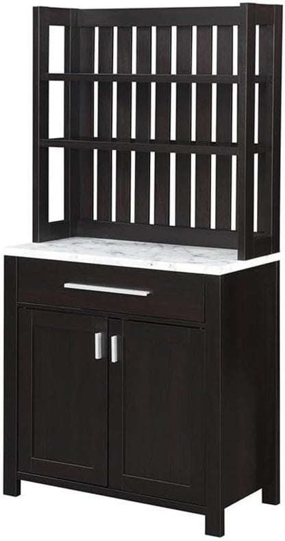 Pemberly Row Wine Bar w/Cabinet in Espresso Wood w/White Faux Marble Top