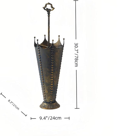 Vintage Metal Umbrella Stand, Antique Crown-Shaped Top, 30.7 Inch Tall, Decorative Rustic Farmhouse Freestanding Entryway, Hallway & Office