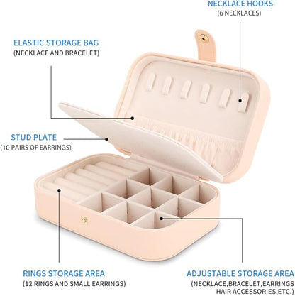 Travel Jewelry Case Jewelry Organizer Box with Two Layer Portable Small Jewelry Storage Case Accessories Holder/Pink