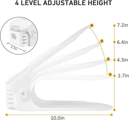 NVGSN Shoe Slots Organizer 12 Pack - Shoe Stackers for a Pair of Shoes, shoe Storage Shoes Space Savers 50%, 4 Levels Adjustable Thickening Double Layer shoes Holders shoe Organizer for Closet, White