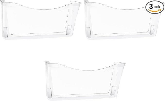 EASEPRES 3 Pack Clear Single Pocket Hanging File Organizer, Plastic Wall Mount Paper Mails Magazines Holder, Mounted Folder Bins for Office School and Home, 13.85x3.14x6.88 inches