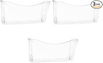 EASEPRES 3 Pack Clear Single Pocket Hanging File Organizer, Plastic Wall Mount Paper Mails Magazines Holder, Mounted Folder Bins for Office School and Home, 13.85x3.14x6.88 inches