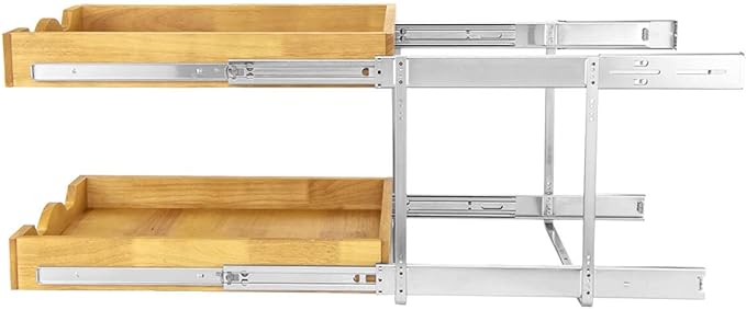 DINDON 2 Tier Wood Pull Out Cabinet Organizer (11" W x 18" D) Slide Out Wood Drawer, Two Tier Pull Out Shelf Organization and Storage…