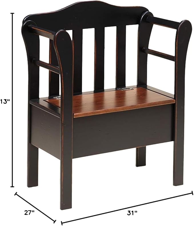 Peaceful Classics Bench with Storage - Small Wooden Storage Bench for Entryway, Hallway, Mudroom, Farmhouse, Bedroom, & Living Room, Amish Handmade Furniture Storage Organizer, Black