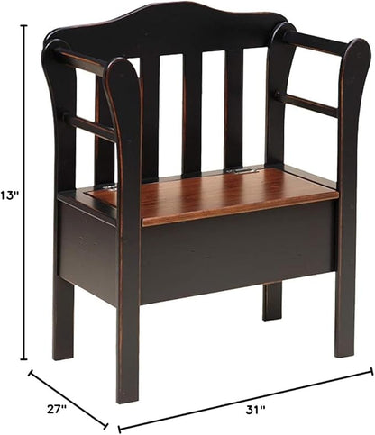 Peaceful Classics Bench with Storage - Small Wooden Storage Bench for Entryway, Hallway, Mudroom, Farmhouse, Bedroom, & Living Room, Amish Handmade Furniture Storage Organizer, Black