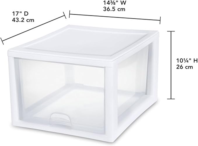 Sterilite 27 Qt./26 L Stacking Drawer, White, 4 Pack