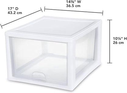 Sterilite 27 Qt./26 L Stacking Drawer, White, 4 Pack