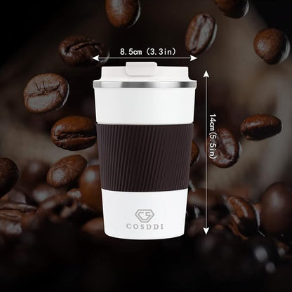 CS COSDDI 12 oz Stainless Steel Vacuum Insulated Tumbler - Coffee Travel Mug Spill Proof with Lid - coffee Cup for Keep Hot/Ice Coffee,Tea and Beer (3rd White)
