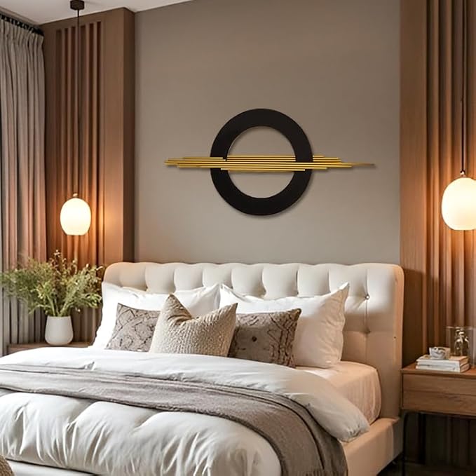Geometa 3D Large Black and Gold Metal Wall Art, Living Room Wall Decor, Geometric Wall Art, Modern Home Decor, Wall Sculpture for Kitchen, Office or Bedroom Decor (Hangable Horizontally or Vertically) - 39 x 19 inches