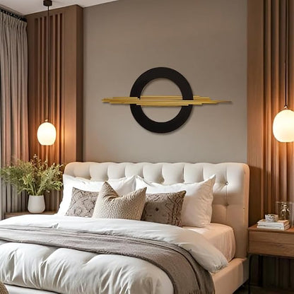 Geometa 3D Large Black and Gold Metal Wall Art, Living Room Wall Decor, Geometric Wall Art, Modern Home Decor, Wall Sculpture for Kitchen, Office or Bedroom Decor (Hangable Horizontally or Vertically) - 39 x 19 inches