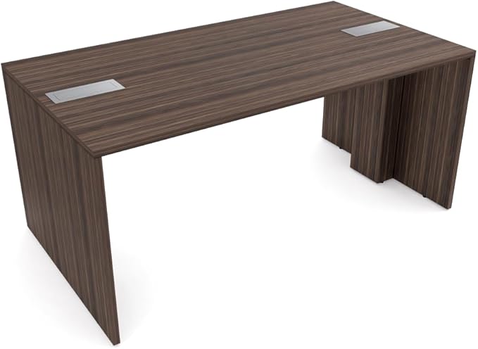 SKUTCHI DESIGNS INC. 4 Person Collaboration Table | Face-to-Face Desk | 36x66 All Laminate Team Desk with Double Power and Data Units | Natural Eucalyptus and Silver