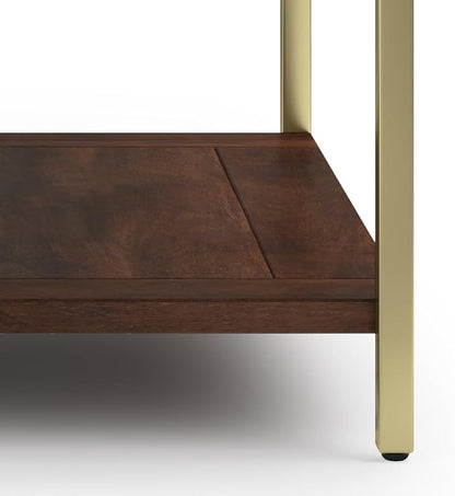 SIMPLIHOME Skyler SOLID MANGO WOOD and Metal 34 inch Wide Square Industrial Coffee Table in Dark Brown / Gold for the Living Room and Family Room