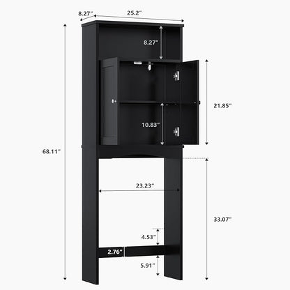 Over The Toilet Storage Cabinet, Over Toilet Bathroom Organizer with Adjustable Shelf and Double Door, Over The Toilet Cabinet for Bathroom Storage Over The Toilet Bathroom Organizer, Black