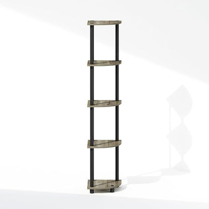 Furinno Turn-N-Tube Storage Shelves, 5-Tier Book Shelf, Corner Shelf, Toolless Open Shelves, for Organization and Storage, Living Room, Home Office, Hallway, Bedroom, French Oak