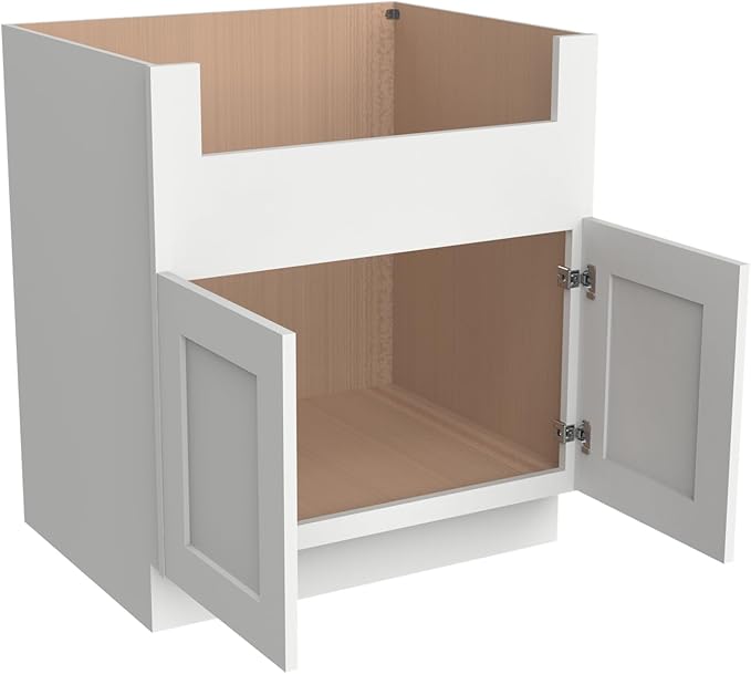 CozyHommie 33" RTA Shaker Solid Wood White Farmhouse Sink Base Cabinet WITT 2 Doors - Large Capacity Under Sink Storage with Soft-Close Doors for Kitchen, Bathroom, Laundry Room (Origami White)