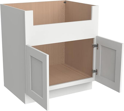 CozyHommie 33" RTA Shaker Solid Wood White Farmhouse Sink Base Cabinet WITT 2 Doors - Large Capacity Under Sink Storage with Soft-Close Doors for Kitchen, Bathroom, Laundry Room (Origami White)