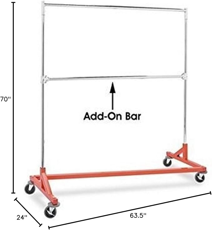 Only Hangers Commercial Grade Double Bar Rolling Z Rack with Nesting Orange Base