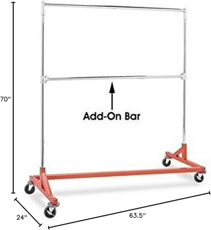 Only Hangers Commercial Grade Double Bar Rolling Z Rack with Nesting Orange Base
