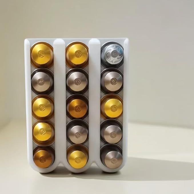 Coffee Pod Holder Compatible With Nespresso OriginalLine – Holds 15 Capsules, Wall Mounted Adhesive Organizer, Space-Saving Storage Rack, White