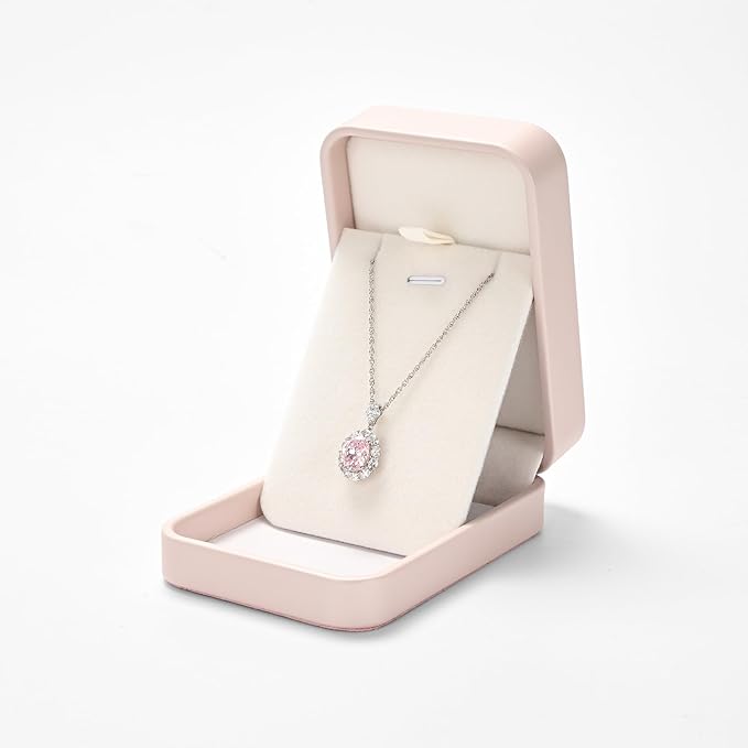 Oirlv Luxury Leather Necklace Pendant Gift Box Jewelry Box Small Jewelry Storage Display Case for Christmas Wedding Engagement Birthday (Pink)