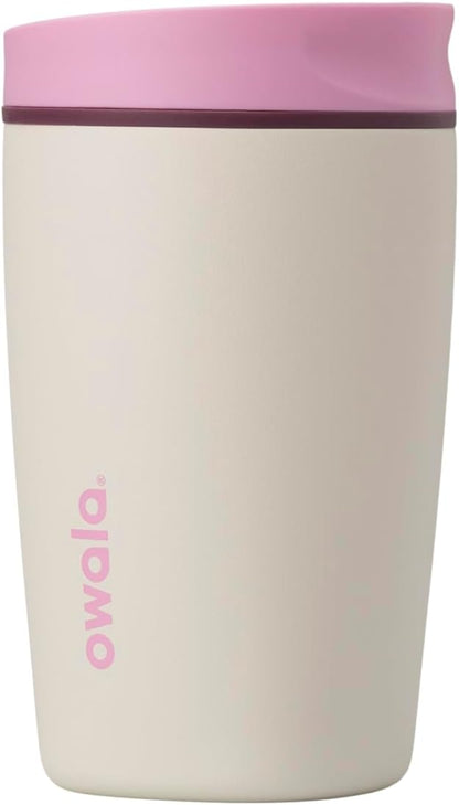 Owala SmoothSip Slider Insulated Stainless Steel Coffee Tumbler, Reusable Iced Coffee Cup, Hot Coffee Travel Mug, BPA Free 12 oz, Pink/Tan (Daybreak) (Pack of 8)