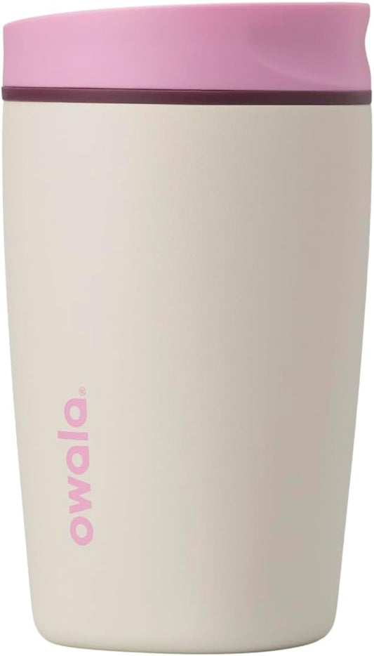 Owala SmoothSip Slider Insulated Stainless Steel Coffee Tumbler, Reusable Iced Coffee Cup, Hot Coffee Travel Mug, BPA Free 12 oz, Pink/Tan (Daybreak) (Pack of 8)