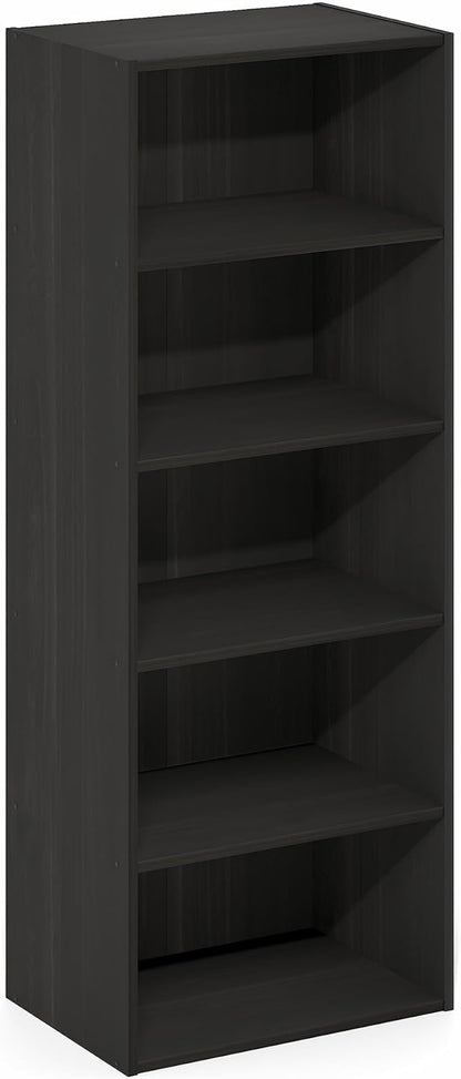 Furinno Basic Book Shelf, 5-Tier Bookshelf, Cube Storage Organizer Bookcase with Open Shelf, 11 x 17 x 44, for Living Room, Bedroom, Home Office, Espresso