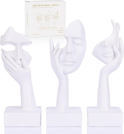 oliruim 3 Pcs Thinker Large Statue Set - White Art Abstract Home Accent Figurines for Living Room, Bedroom, Shelves, Office Desktop, Coffee Table Decor, Gift for Women (3 Pcs White, 9")